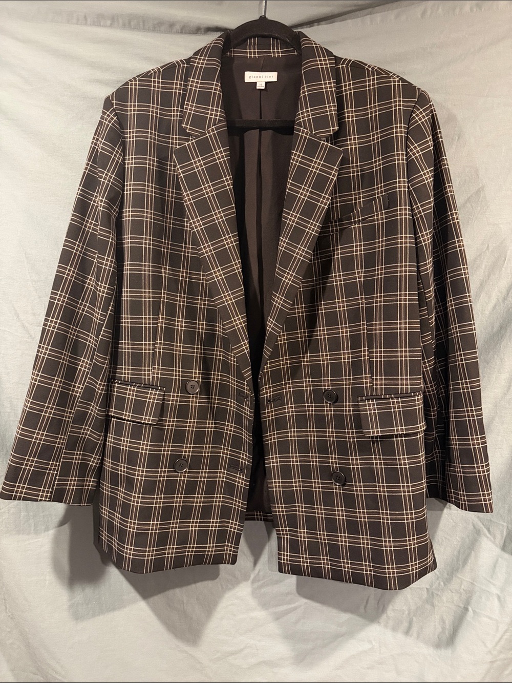 Gianni Bini Black Plaid Double-Breasted Blazer